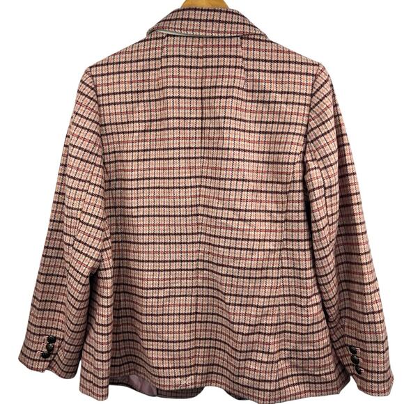 TALBOTS Plus Women's Pink Plaid Wool Houndstooth Blazer Size 14W Shetland NWT - Picture 11 of 16
